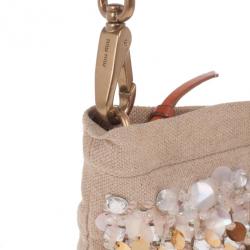 مملوكة مسبقًا Miu Miu Beige Sequined and Beaded Bamboo Handle Bag