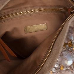 مملوكة مسبقًا Miu Miu Beige Sequined and Beaded Bamboo Handle Bag