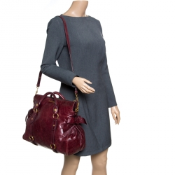 Pre Owned Miu Miu Burgundy Glazed Leather Bow Top Handle Bag