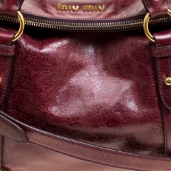 Pre Owned Miu Miu Burgundy Glazed Leather Bow Top Handle Bag