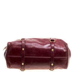 Pre Owned Miu Miu Burgundy Glazed Leather Bow Top Handle Bag