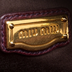 Pre Owned Miu Miu Burgundy Glazed Leather Bow Top Handle Bag