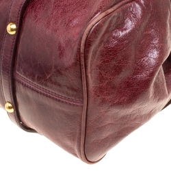 Pre Owned Miu Miu Burgundy Glazed Leather Bow Top Handle Bag