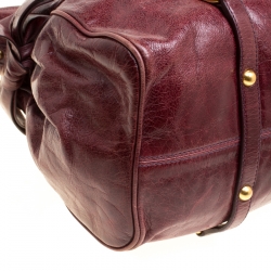 Pre Owned Miu Miu Burgundy Glazed Leather Bow Top Handle Bag