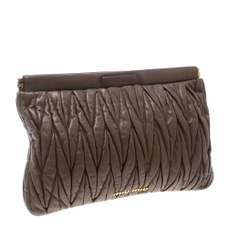 Miu Miu Brown Matelassé Leather Frame Clutch