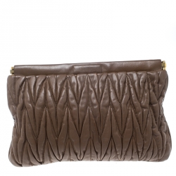 Miu Miu Brown Matelassé Leather Frame Clutch