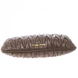 Miu Miu Brown Matelassé Leather Frame Clutch