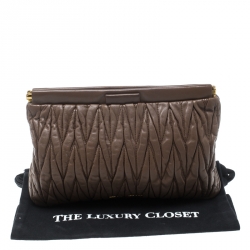 Miu Miu Brown Matelassé Leather Frame Clutch