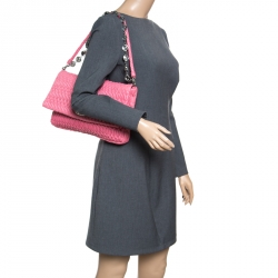 Pre Owned Miu Miu Pink Matelasse Nappa Leather Crystal Shoulder Bag