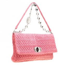 Pre Owned Miu Miu Pink Matelasse Nappa Leather Crystal Shoulder Bag