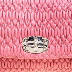Pre Owned Miu Miu Pink Matelasse Nappa Leather Crystal Shoulder Bag