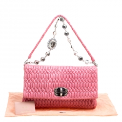 Pre Owned Miu Miu Pink Matelasse Nappa Leather Crystal Shoulder Bag