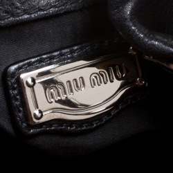 Pre Owned Miu Miu Black Glazed Quilted Leather Large Harlequin Hobo