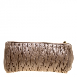 Miu Miu Beige Matelasse Lux Leather Wristlet Clutch