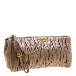 Miu Miu Beige Matelasse Lux Leather Wristlet Clutch