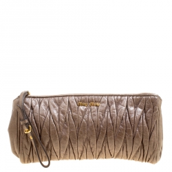 Miu Miu Beige Matelasse Lux Leather Wristlet Clutch