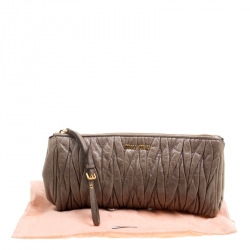 Miu Miu Beige Matelasse Lux Leather Wristlet Clutch