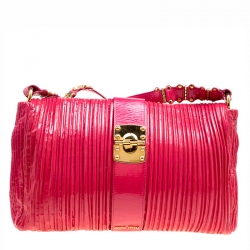 Miu Miu Fuchsia Pleated Patent Leather Shoulder Bag