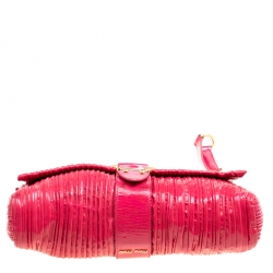 Miu Miu Fuchsia Pleated Patent Leather Shoulder Bag