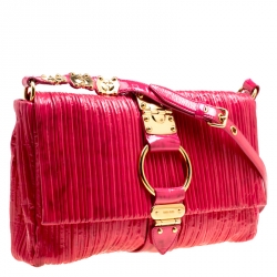 Miu Miu Fuchsia Pleated Patent Leather Shoulder Bag