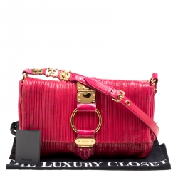 Miu Miu Fuchsia Pleated Patent Leather Shoulder Bag