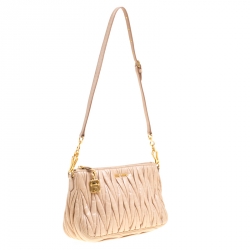 Pre Owned حقيبة كتف ميو ميو جلد فاخر مبطنة بيج