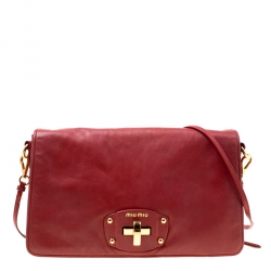 Miu Miu Red Leather Turnlock Crossbody Bag