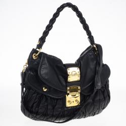 Pre Owned Miu Miu Black Coffer Matelasse Leather Hobo