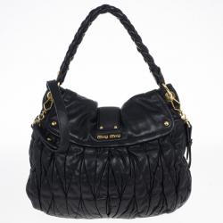 Pre Owned Miu Miu Black Coffer Matelasse Leather Hobo