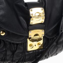 Pre Owned Miu Miu Black Coffer Matelasse Leather Hobo