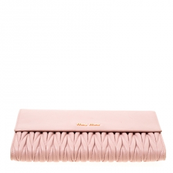 Pre Owned Miu Miu Pink Matelasse Leather Clutch 