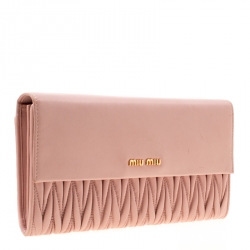 Pre Owned Miu Miu Pink Matelasse Leather Clutch 
