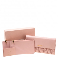 Pre Owned Miu Miu Pink Matelasse Leather Clutch 