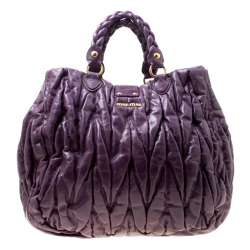 Pre Owned Miu Miu Purple Matelasse Leather Large Shopper Tote
