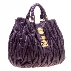 Pre Owned Miu Miu Purple Matelasse Leather Large Shopper Tote