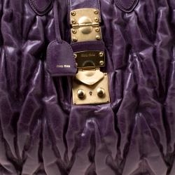 Pre Owned Miu Miu Purple Matelasse Leather Large Shopper Tote