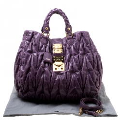 Pre Owned Miu Miu Purple Matelasse Leather Large Shopper Tote