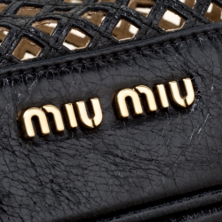 Miu Miu Black Perforated Leather Top Handle Bag