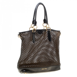 Miu Miu Black Perforated Leather Top Handle Bag