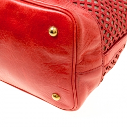 Miu Miu Red Perforated Leather Top Handle Bag
