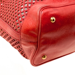 Miu Miu Red Perforated Leather Top Handle Bag