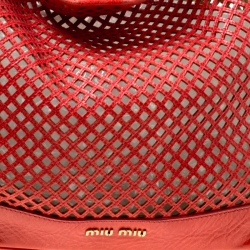 Miu Miu Red Perforated Leather Top Handle Bag