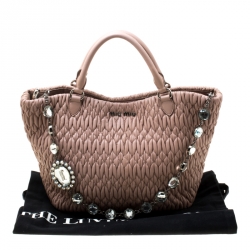 Pre Owned Miu Miu Pink Matelasse Nappa Leather Crystal Tote