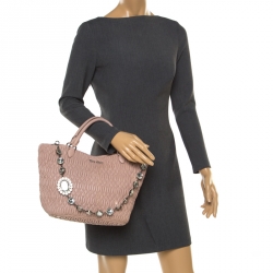 Pre Owned Miu Miu Pink Matelasse Nappa Leather Crystal Tote