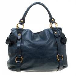 مملوكة مسبقًا Miu Miu Blue Leather Bow Tote