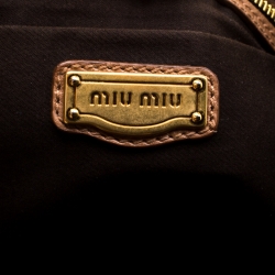 Miu Miu Beige Leather Studded Heart Charm Top Handle Bag