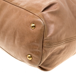 Miu Miu Beige Leather Studded Heart Charm Top Handle Bag