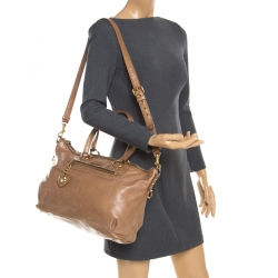 Miu Miu Beige Leather Studded Heart Charm Top Handle Bag