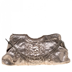 Zagliani Metallic Rose Gold Python Chain Shoulder Bag 