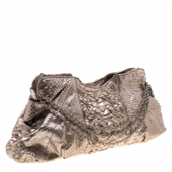 Zagliani Metallic Rose Gold Python Chain Shoulder Bag 